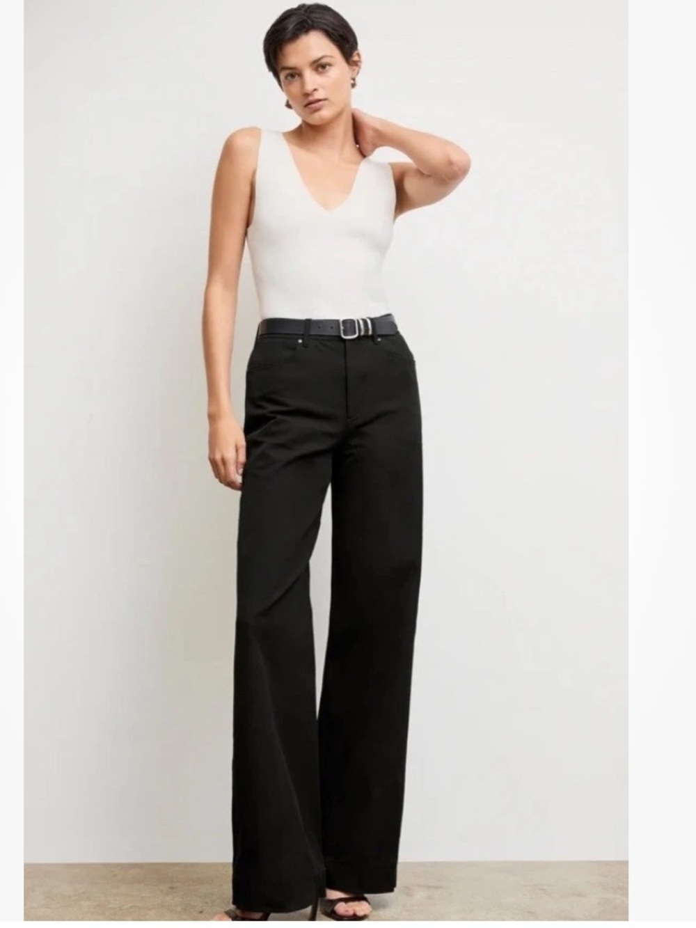 M. M. Lafleur The Milo Wide Leg Jean Eco Better Than Denim Black 6 Adjustble Hem